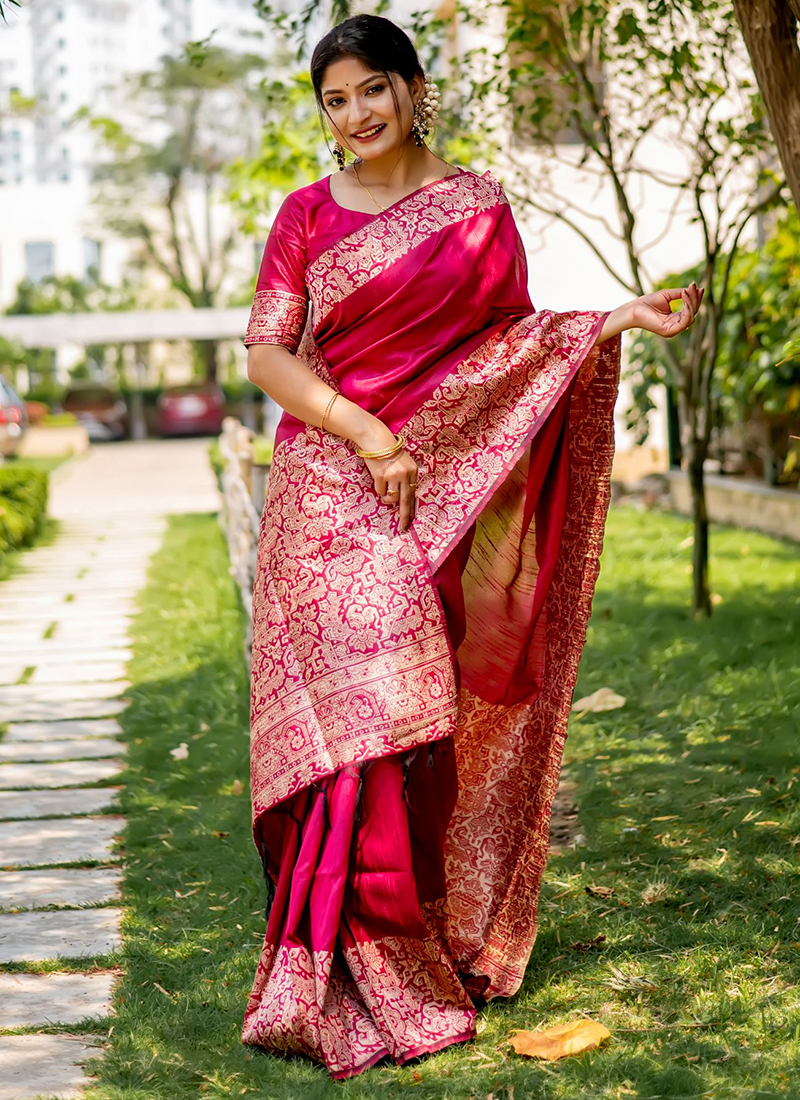 Trendy Weaving Silk Hot Pink Designer Saree main image 1